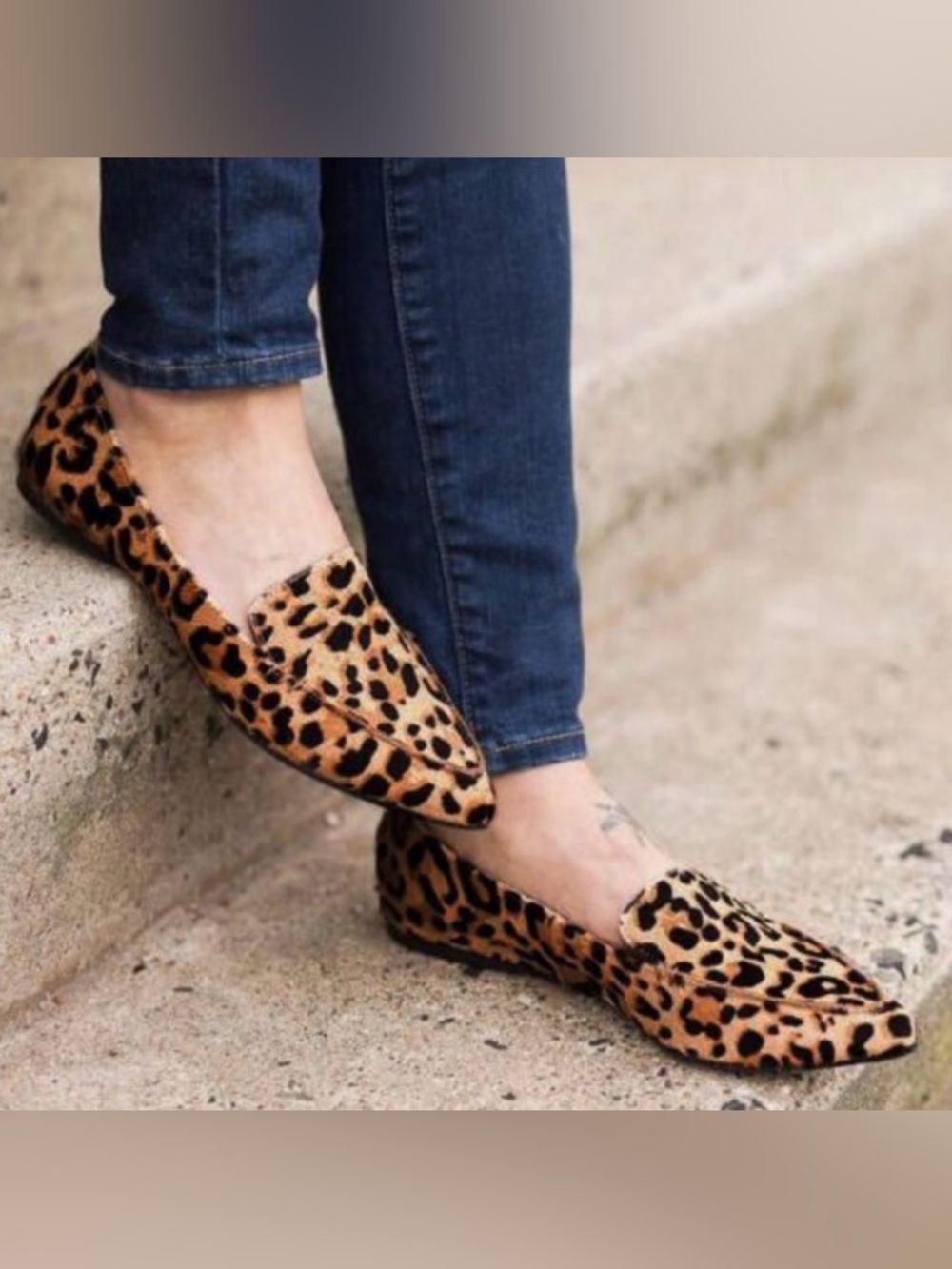 Me Too Leopard Cowhide Fur Pointed Toe Loafer Size 8